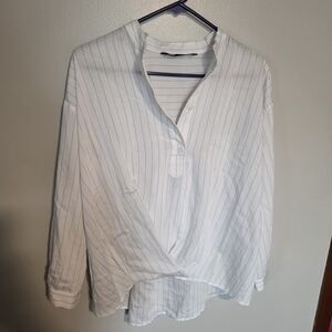 Zara White and Blue Striped Blouse